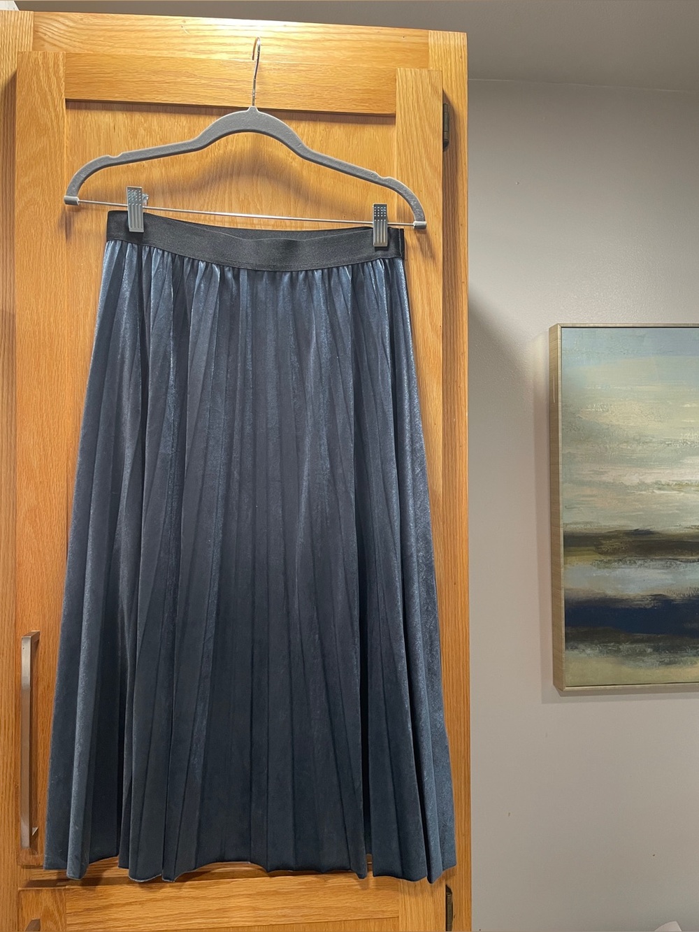 Max Studio Silver-Blue Gray Pleated Velvet Midi Skirt